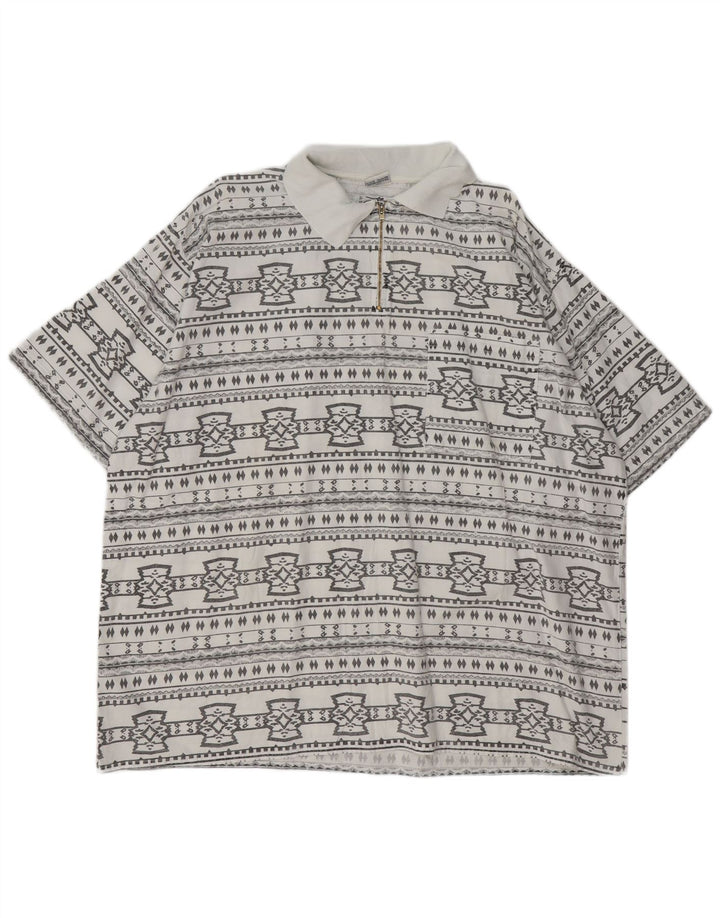 JOHN F GEE Ανδρικό πουλόβερ κοντομάνικο πουλόβερ 2XL λευκό γεωμετρικό βαμβακερό