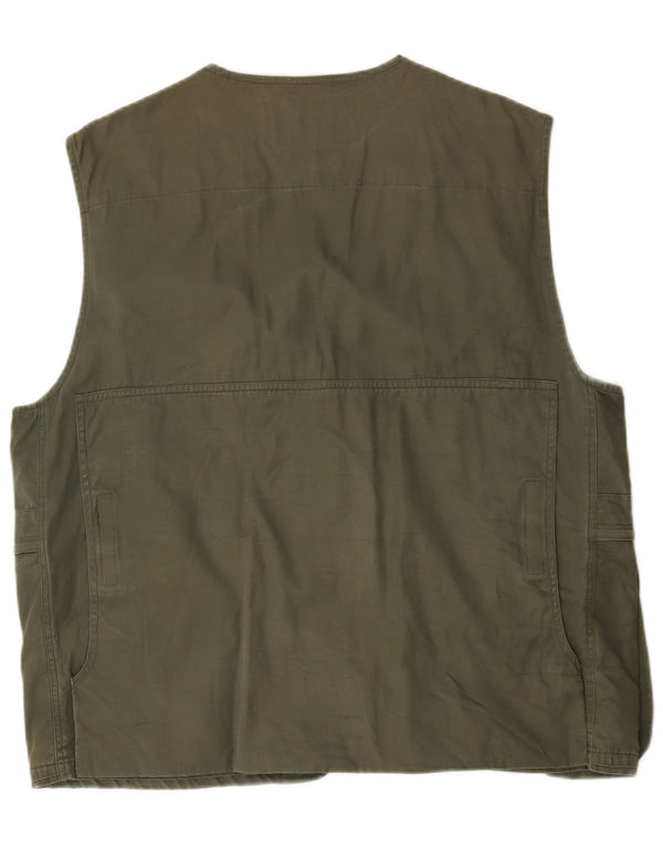 Vintage Mens Utility Gilet IT 54 2XL Πράσινο Βαμβακερό