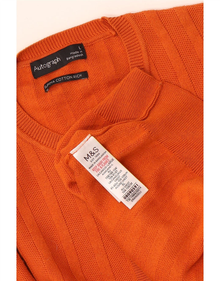 Marks & Spencer Ανδρικό αυτόγραφο πουλόβερ πουλόβερ με λαιμόκοψη μεγάλο πορτοκαλί βαμβακερό