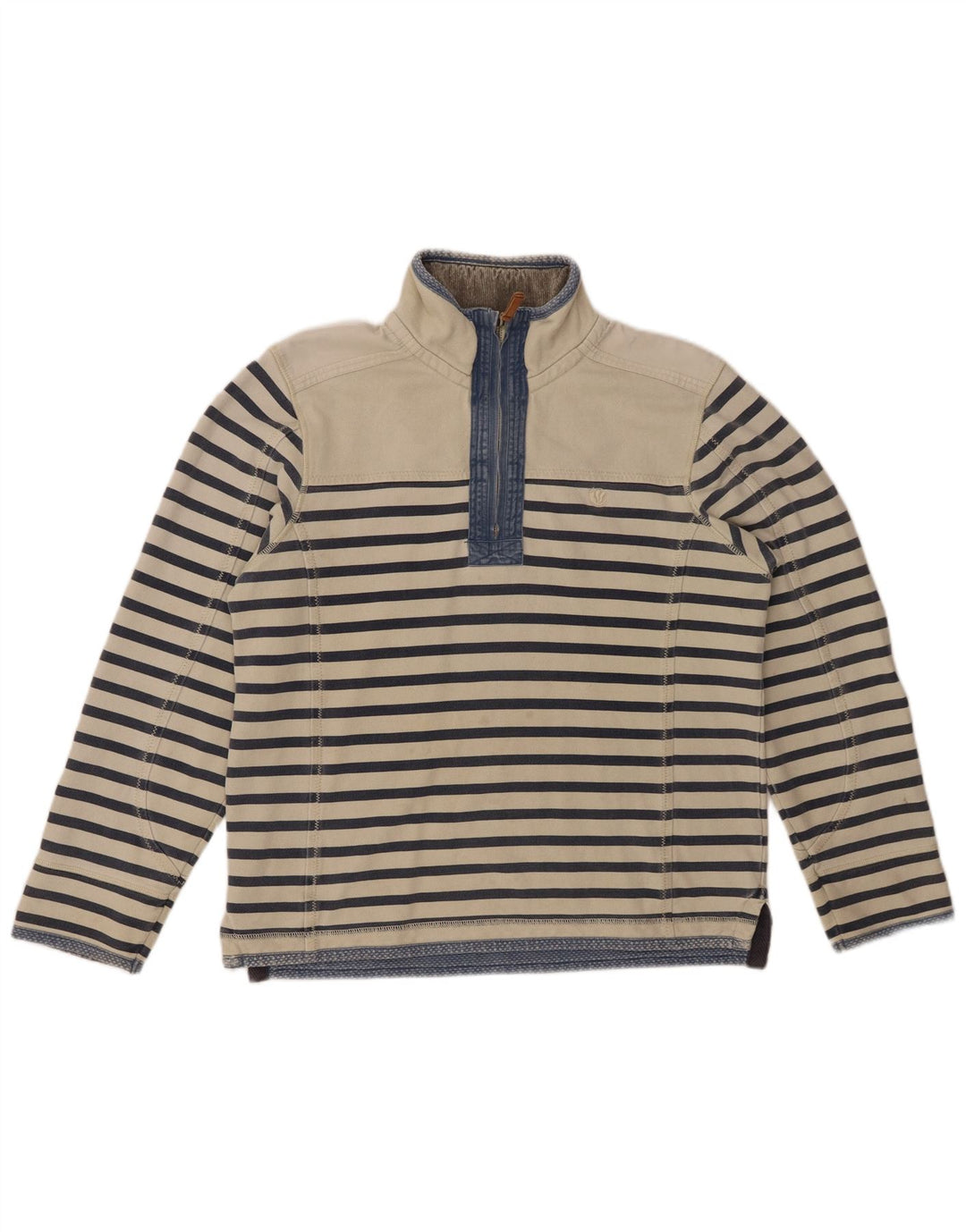 FAT FACE Ανδρικό φούτερ με φερμουάρ από βαμβακερό ριγέ μικρό σε λευκό χρώμα