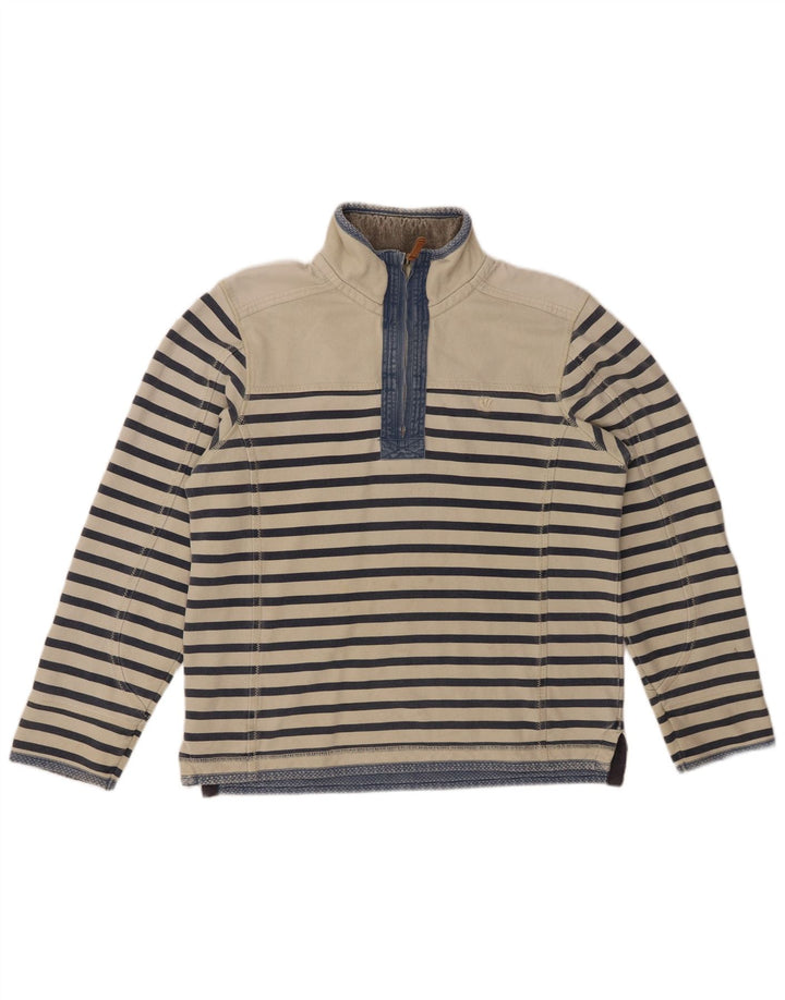 FAT FACE Ανδρικό φούτερ με φερμουάρ από βαμβακερό ριγέ μικρό σε λευκό χρώμα