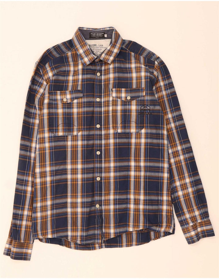 JACK & JONES Mens Flannel Shirt Large Navy Blue Check Cotton