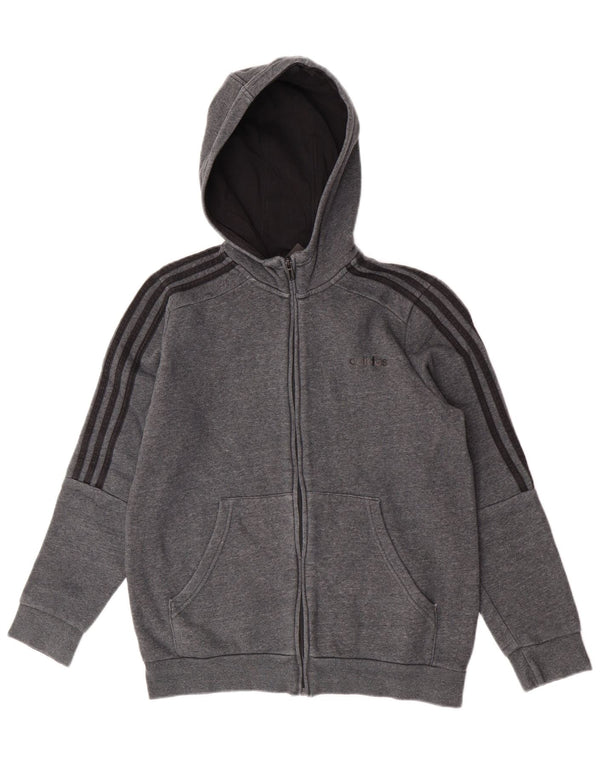 Adidas Boys Zip Hoodie Sweater 13-14 Years Grey Flecked Cotton