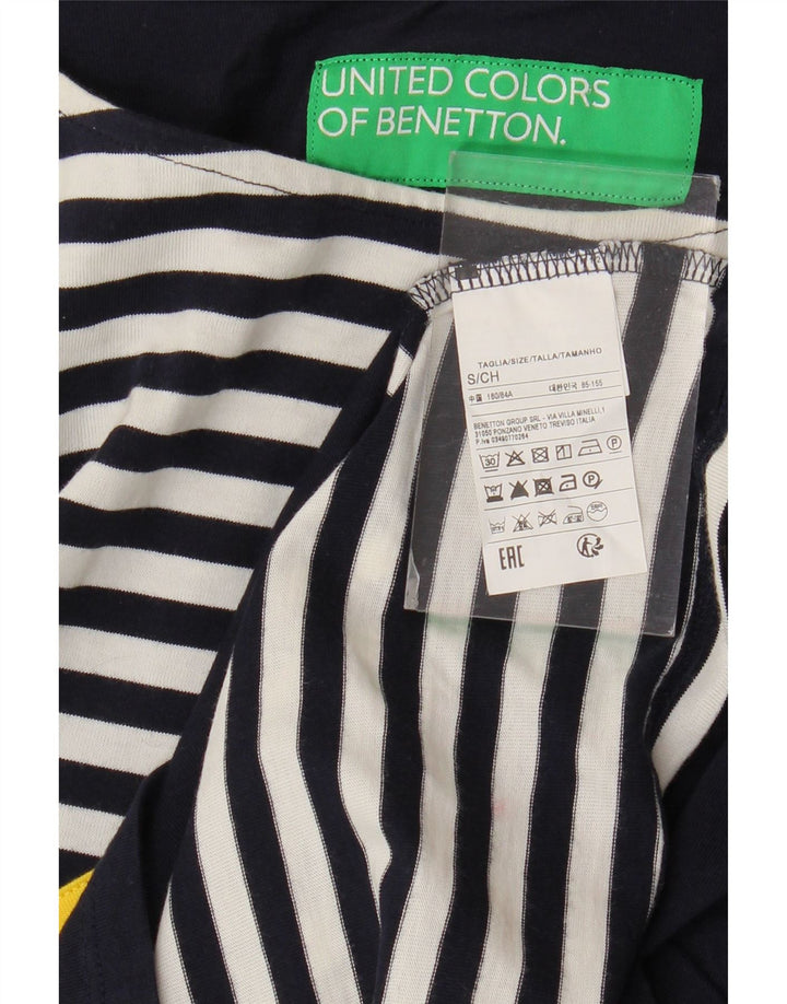 BENETTON Γυναικείο μπλουζάκι υπερμεγέθη τοπ UK 10 Small Navy Blue ριγέ βαμβακερό