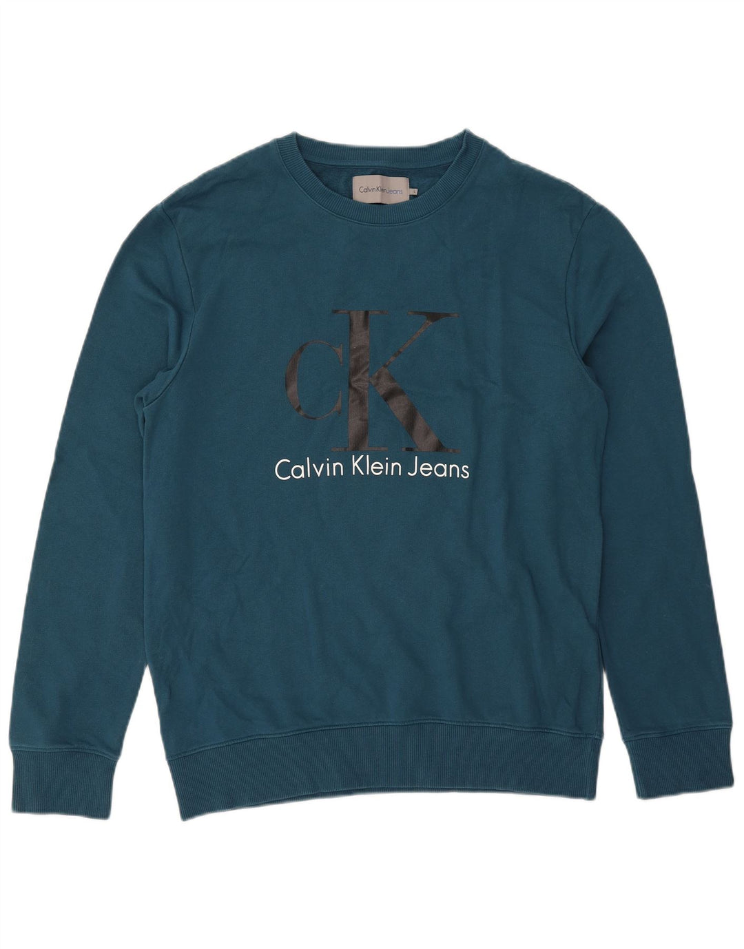 CALVIN KLEIN JEANS Ανδρικό γραφικό φούτερ Jumper μεγάλο μπλε βαμβακερό