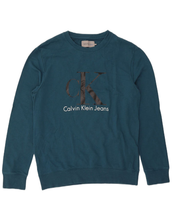 CALVIN KLEIN JEANS Ανδρικό γραφικό φούτερ Jumper μεγάλο μπλε βαμβακερό