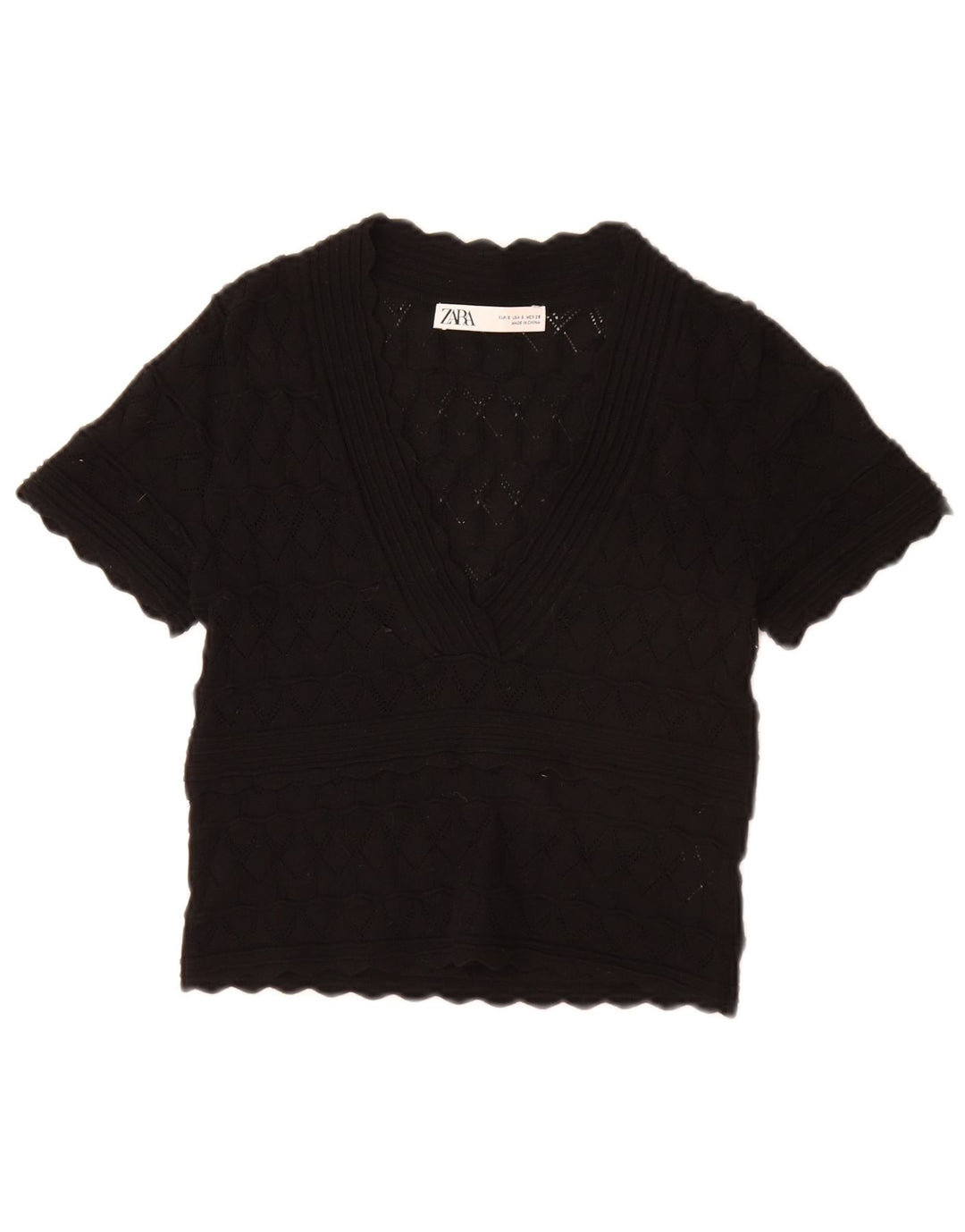 Zara Γυναικεία Μπλούζα Crop Top UK 10 Small Black Viscose