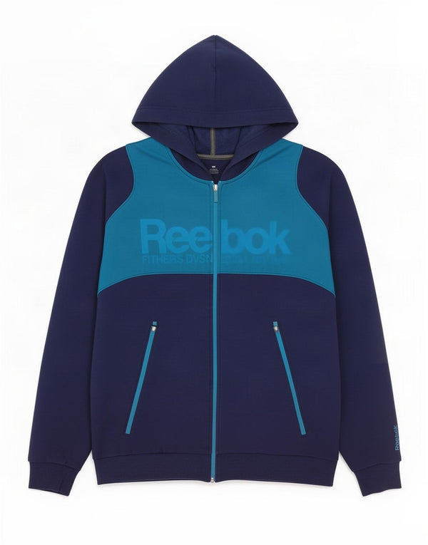 Ανδρικό πουλόβερ με κουκούλα με φερμουάρ Reebok μεγάλο μπλε ναυτικό χρώμα βαμβακερό