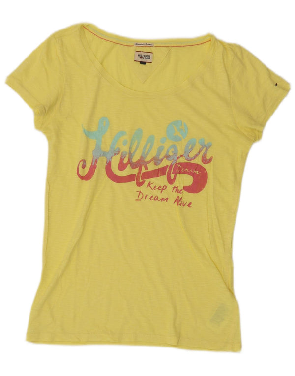 Γυναικείο γραφικό μπλουζάκι Tommy Hilfiger Top UK 12 μεσαίο κίτρινο βαμβακερό