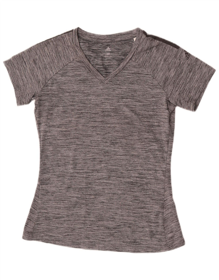 Adidas Γυναικείο T-Shirt Climalite Top UK 12 Medium Grey Flecked Polyester