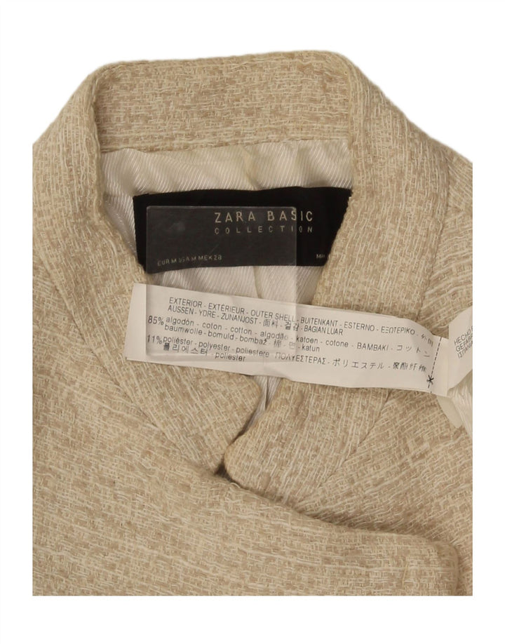 Zara Γυναικείο Open Blazer Jacket UK 12 Medium Beige Flecked Cotton