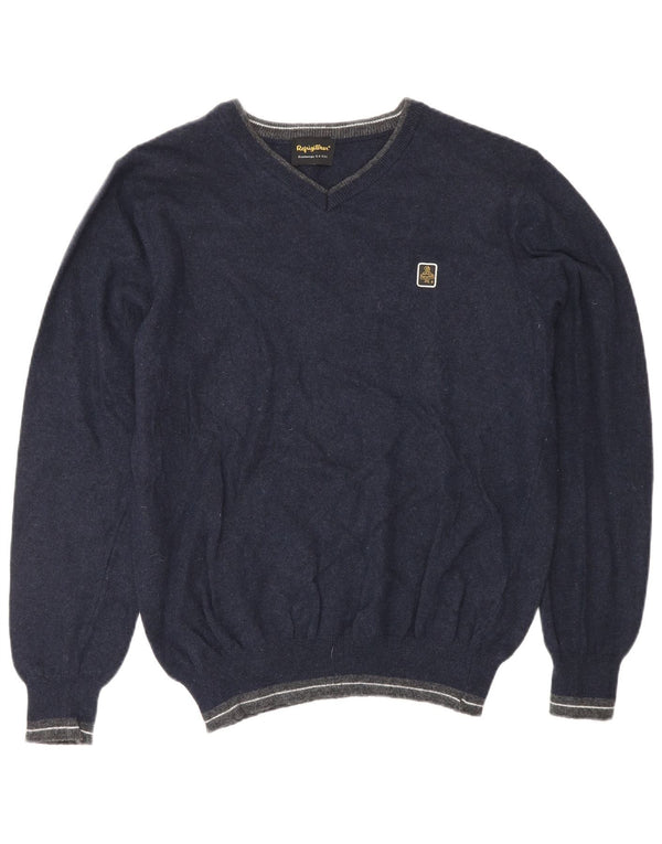 REFRIGIWEAR Γυναικείο πουλόβερ με λαιμόκοψη με V λαιμόκοψη UK 16 Large Navy Blue Wool