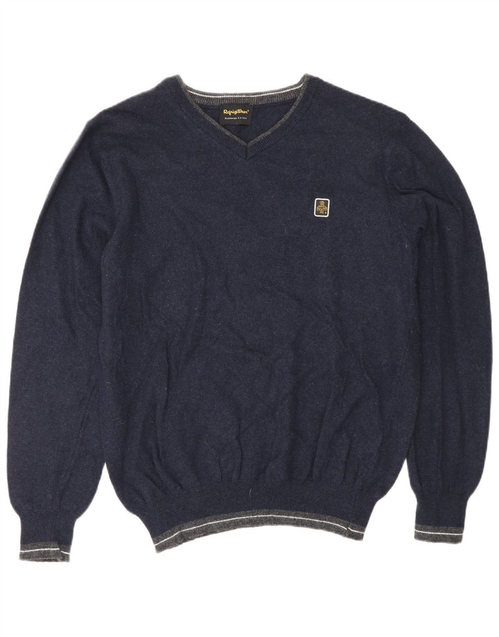 REFRIGIWEAR Γυναικείο πουλόβερ με λαιμόκοψη με V λαιμόκοψη UK 16 Large Navy Blue Wool