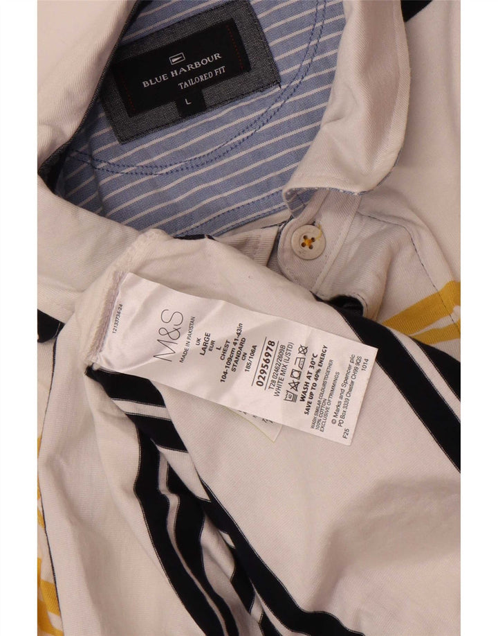 Marks & Spencer Ανδρικό Μπλου Χάρμπορ Ράγκμπι Πόλο Μπλουζάκι μεγάλο λευκό ριγέ