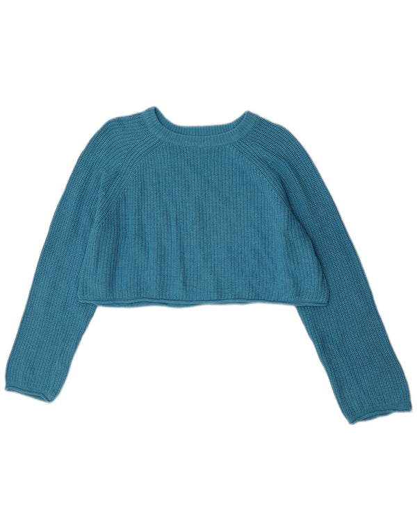 Zara Girls Crop Boat Neck Jumper Sweater 13-14 Years Blue Cotton