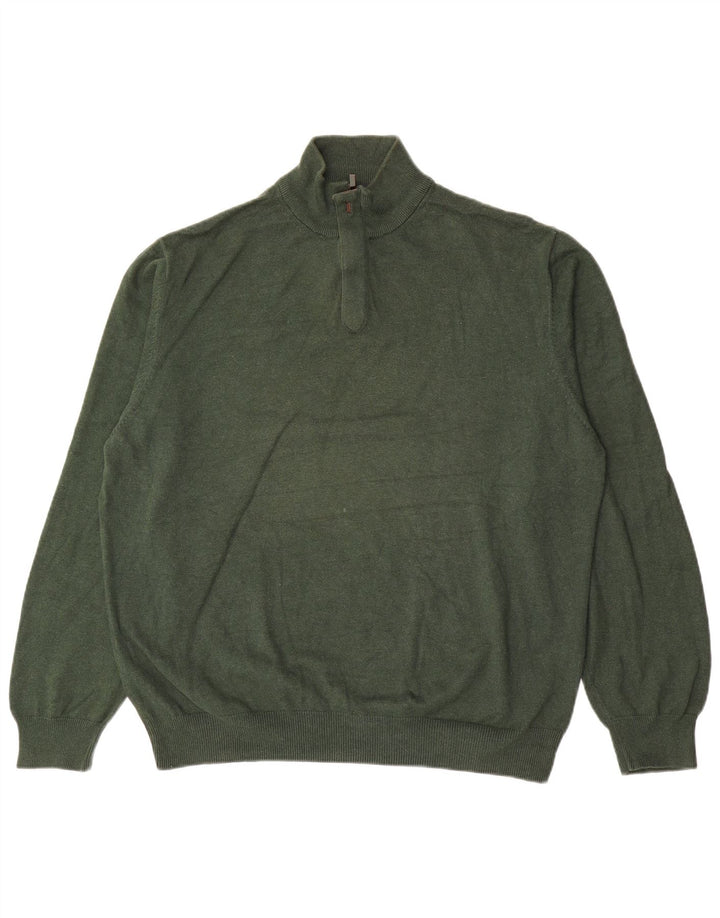 Ανδρικό πουλόβερ Massimo Dutti με φερμουάρ 2XL πράσινο βαμβακερό