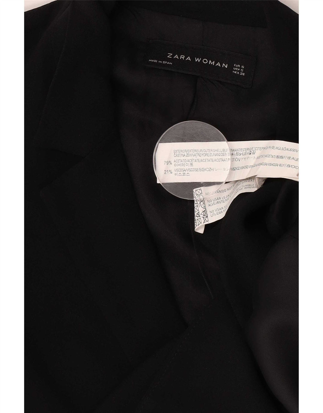 Zara Γυναικείο Μπλέιζερ Διπλό Μπουφάν UK 10 Small Black Acetate