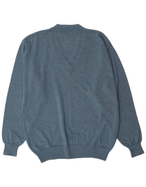 FRANK ALEXS Mens V-Neck Jumper Sweater IT 54 XL Blue Geometric Cotton