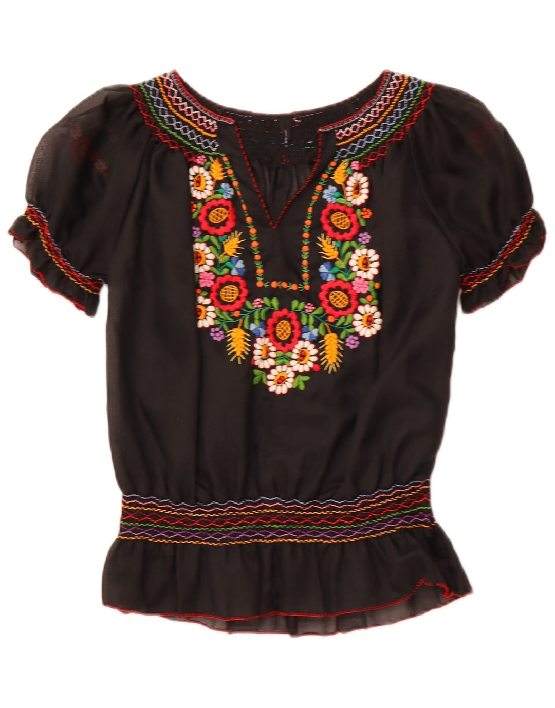 VINTAGE Γυναικεία See Through Μπλούζα Top UK 16 Large Black Floral