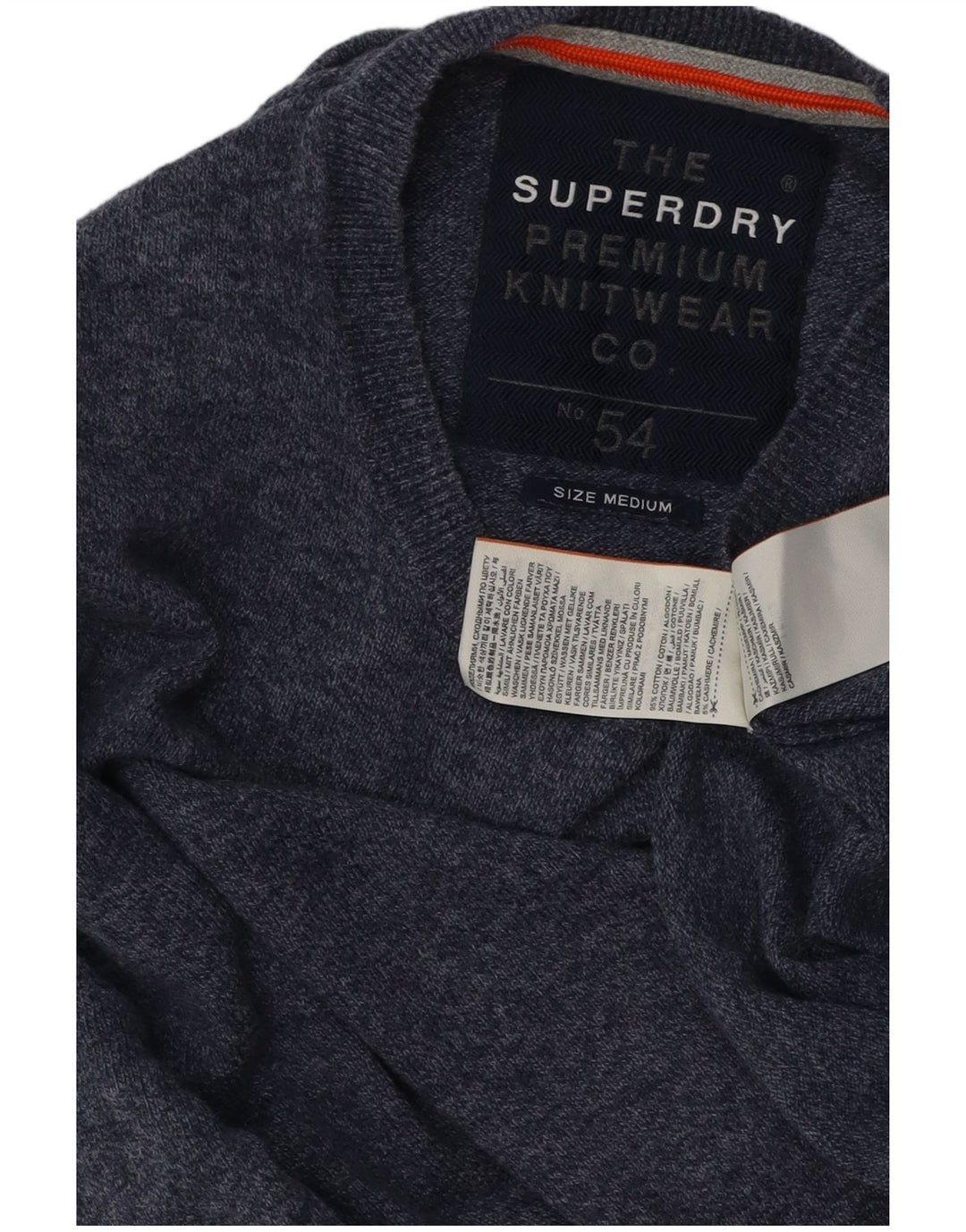 SUPERDRY Ανδρικό πουλόβερ με λαιμόκοψη, μεσαίο μπλε ναυτικό βαμβακερό