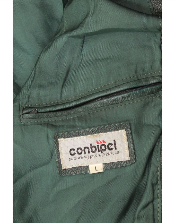 Conbipel Ανδρικό Bomber Δερμάτινο Μπουφάν UK 40 Large Green Leather