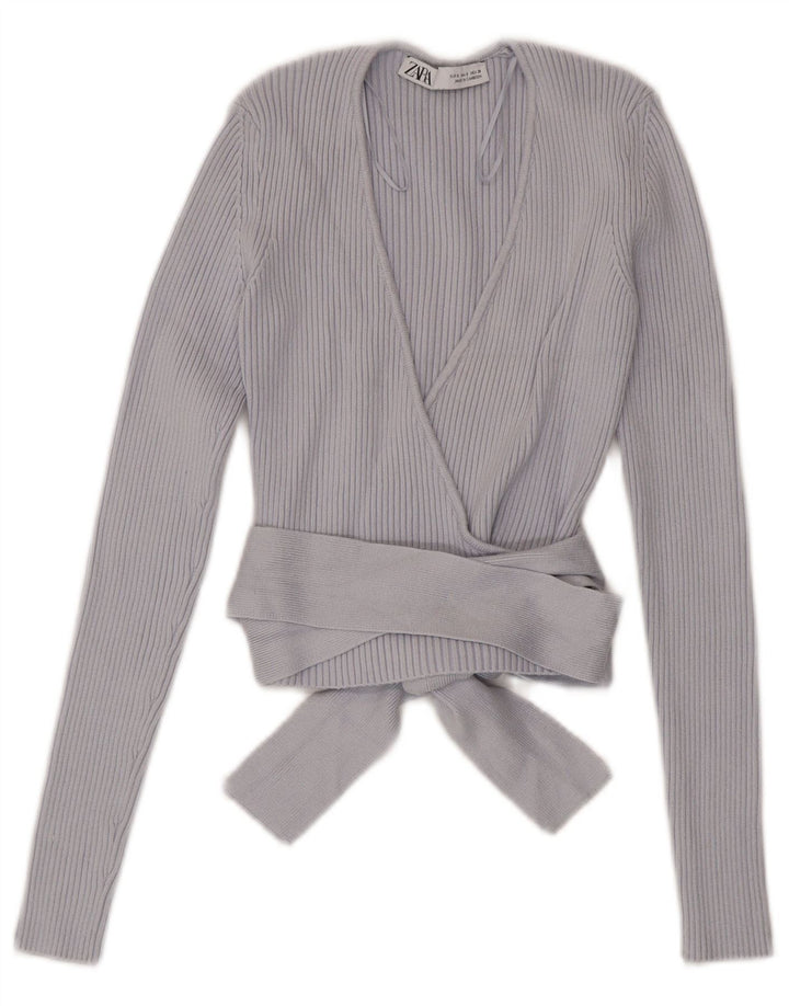 Zara Womens Crop Cardigan Top UK 8 Small Blue