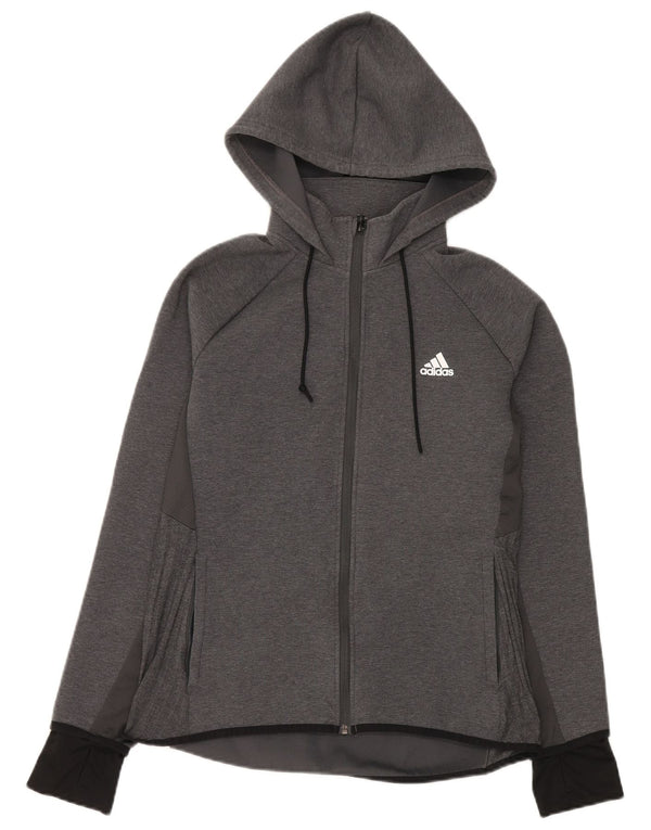Γυναικείο πουλόβερ Adidas με φερμουάρ UK 14 μεγάλο γκρι βαμβακερό