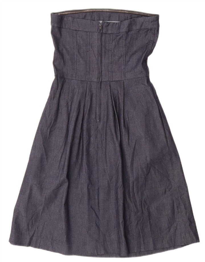 Zara Γυναικείο Στράπλες Φόρεμα UK 12 Medium Navy Blue Cotton