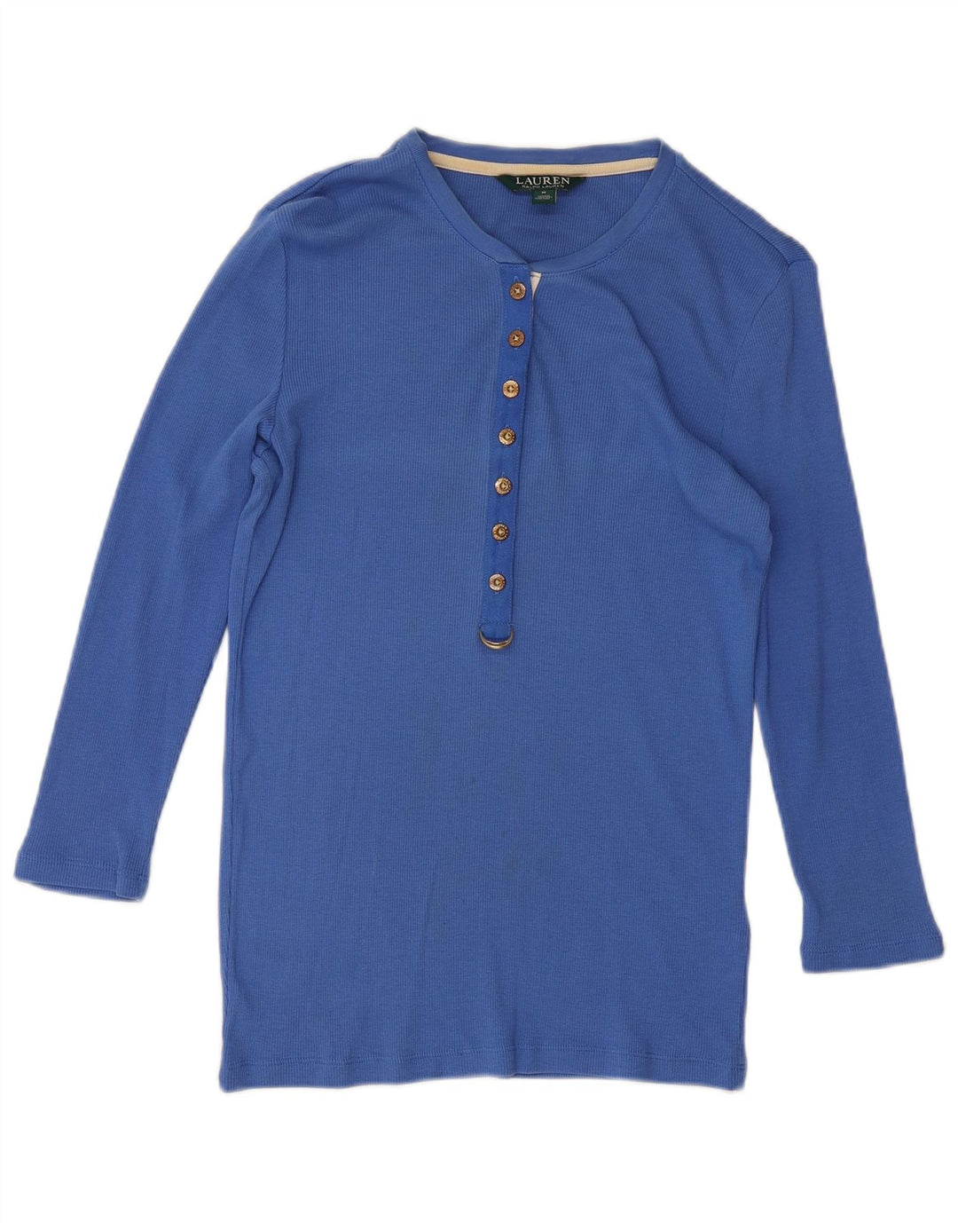 RALPH LAUREN Γυναικείο τοπ 3/4 μανίκι UK 12 μεσαίο μπλε βαμβακερό