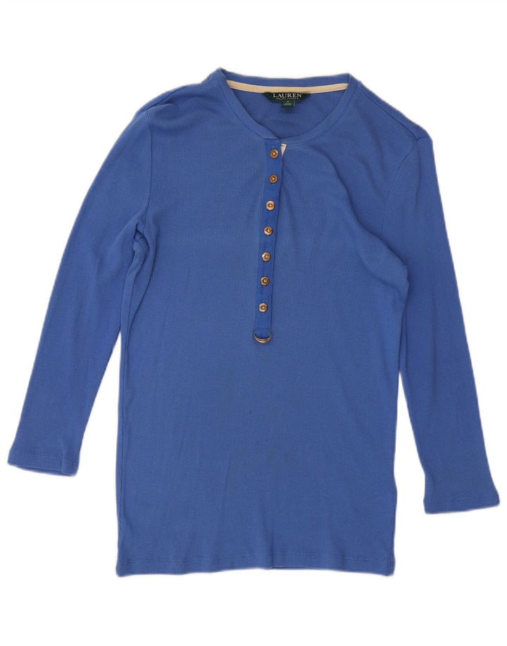 RALPH LAUREN Γυναικείο τοπ 3/4 μανίκι UK 12 μεσαίο μπλε βαμβακερό
