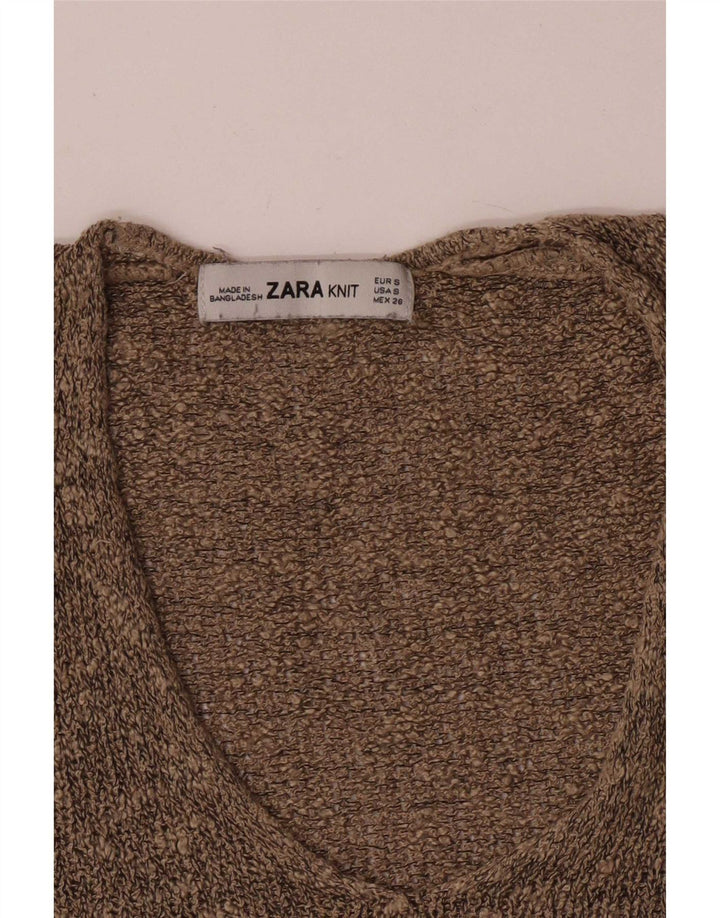 Zara Γυναικείο πουλόβερ με V λαιμόκοψη UK 10 Small Brown