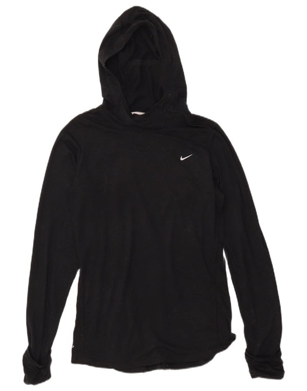 NIKE Γυναικεία κουκούλα Dri Fit Μακρυμάνικο UK 14 Μεσαίο Μαύρο Πολυεστέρας