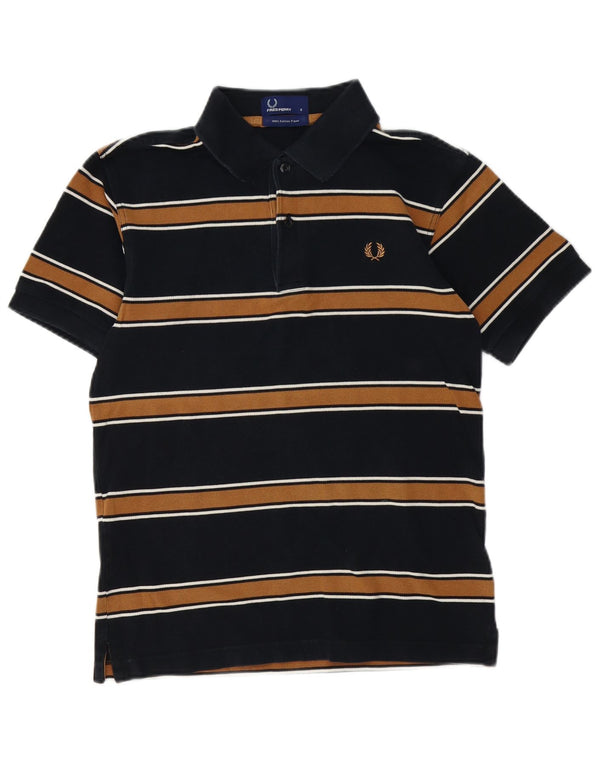 FRED PERRY Mens Polo Shirt Small Black Striped Cotton