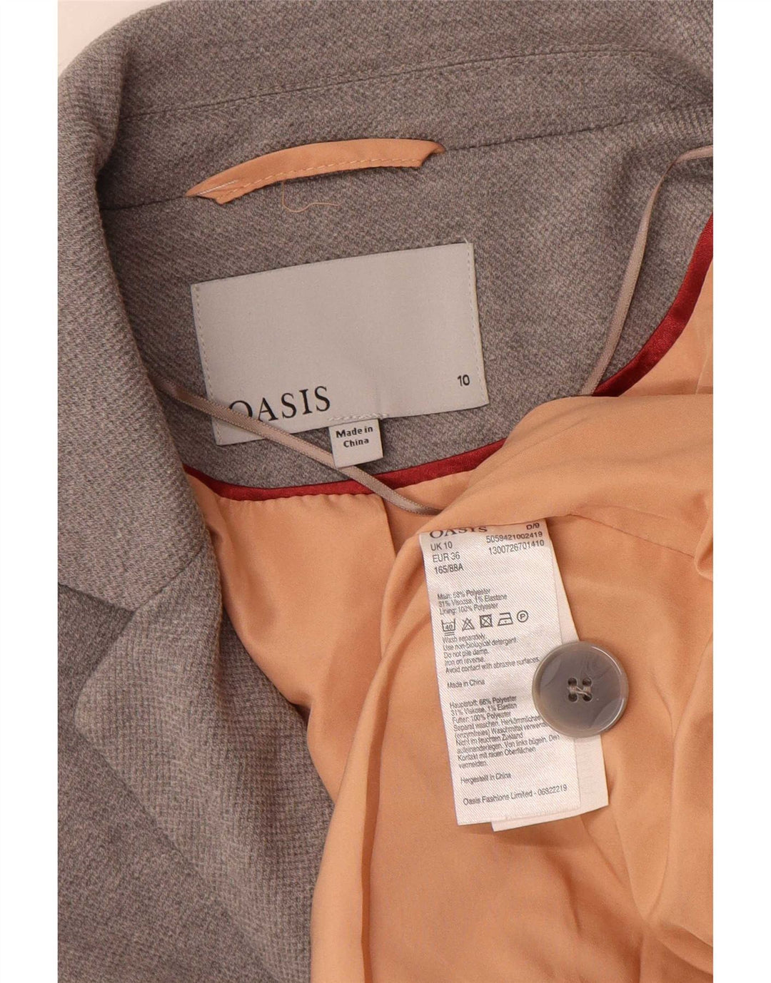 Γυναικείο μπουφάν Oasis Loose Fit 1 Button UK 10 Small Grey Polyester