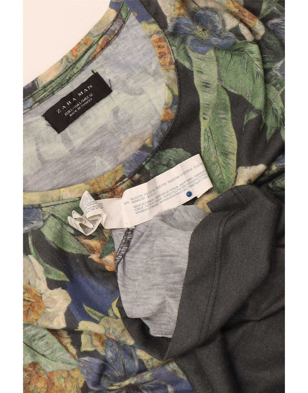 Ανδρικό γραφικό T-Shirt Zara Top Large Grey Floral Polyester