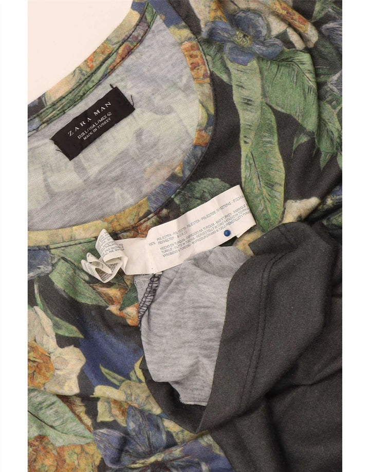 Ανδρικό γραφικό T-Shirt Zara Top Large Grey Floral Polyester