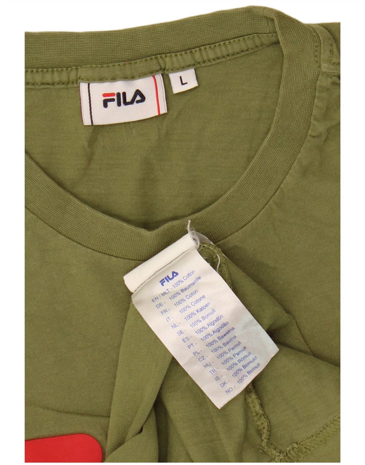 Ανδρικό γραφικό T-Shirt Fila Top μεγάλο χακί βαμβακερό
