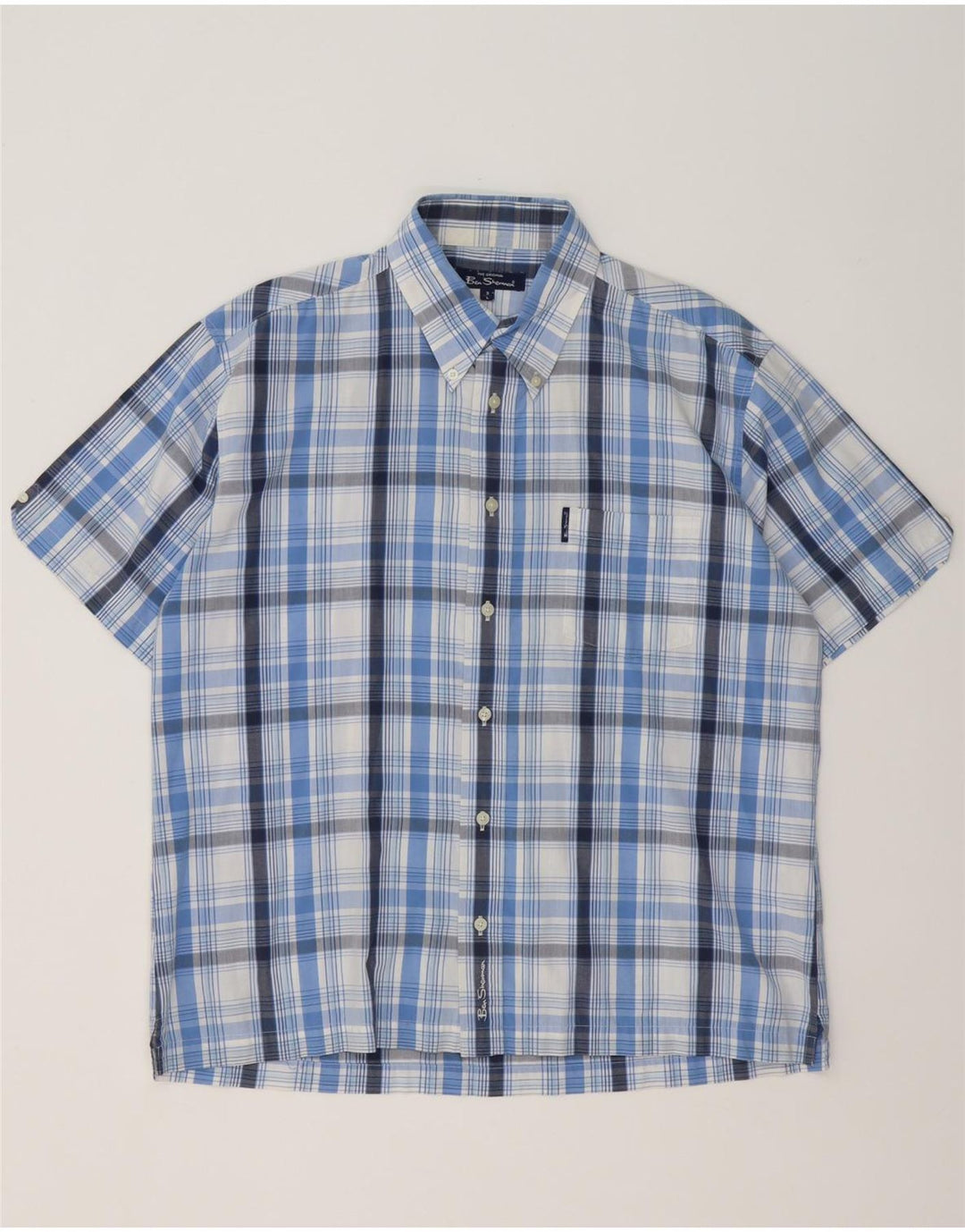 Ben Sherman Ανδρικό κοντομάνικο πουκάμισο μεγάλο μπλε βαμβακερό