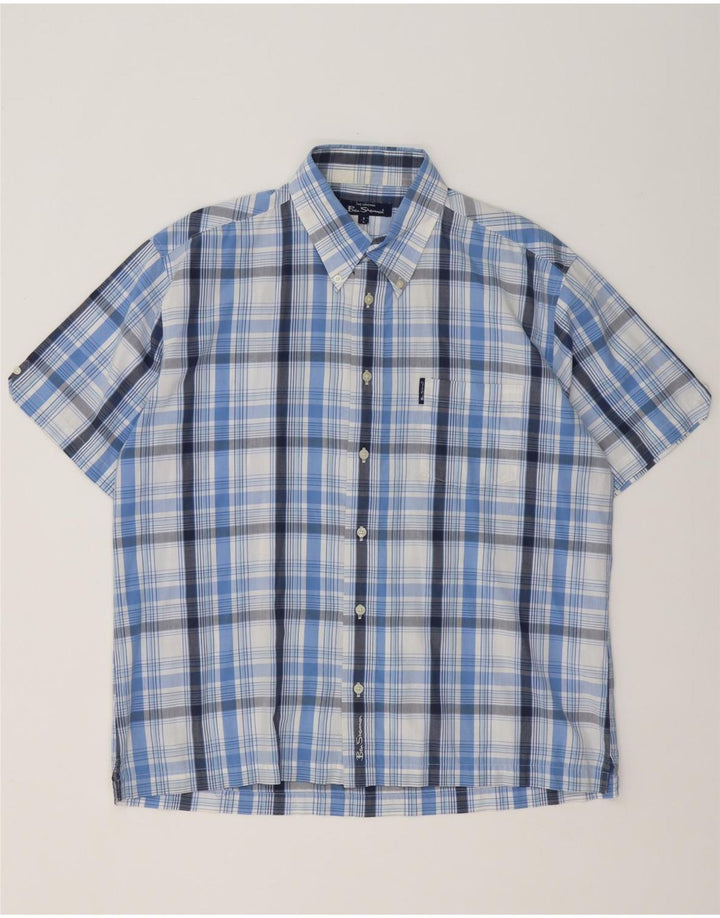 Ben Sherman Ανδρικό κοντομάνικο πουκάμισο μεγάλο μπλε βαμβακερό
