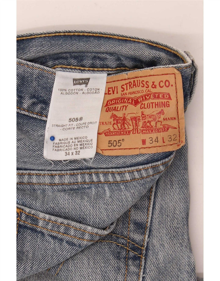 Levi's Mens 505 Distressed Straight Jeans W34 L32 Μπλε βαμβακερό