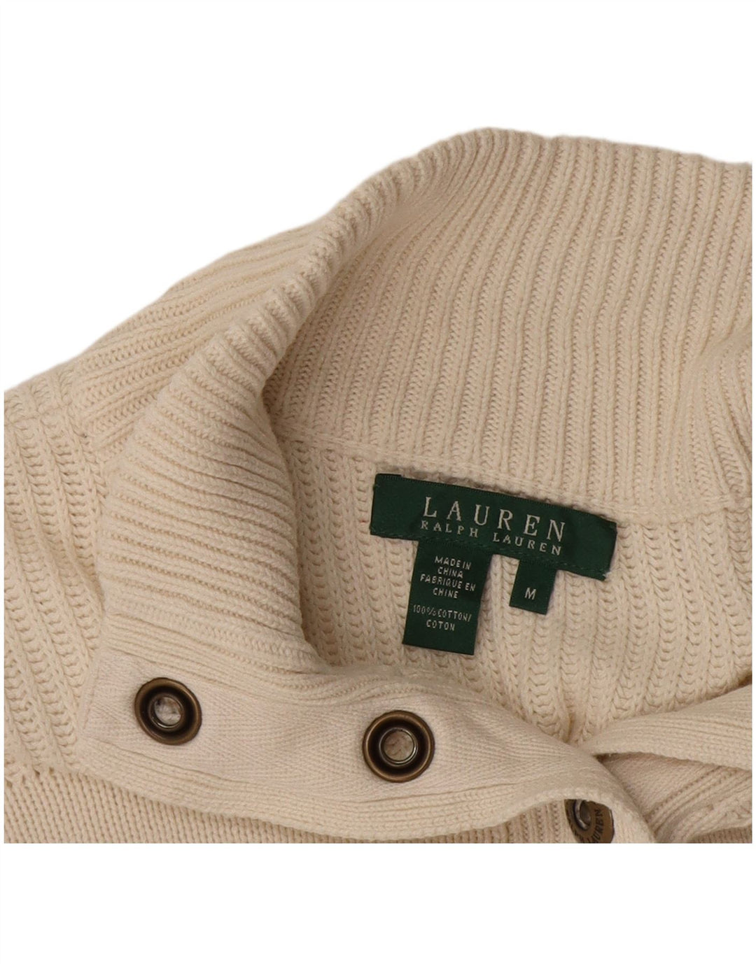 Ralph Lauren γυναικείο πουλόβερ με λαιμό με κουμπιά UK 14 μεσαίο λευκό βαμβακερό