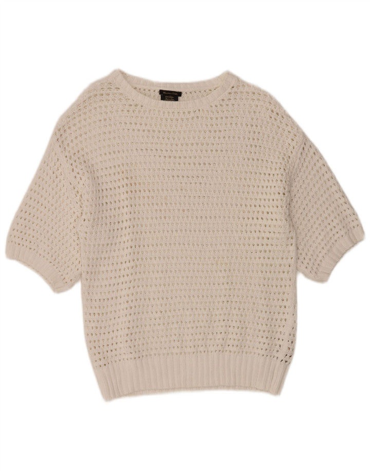 MASSIMO DUTTI Γυναικείο πουλόβερ με βελονάκι σε λαιμό, UK 12, μεσαίο λευκό
