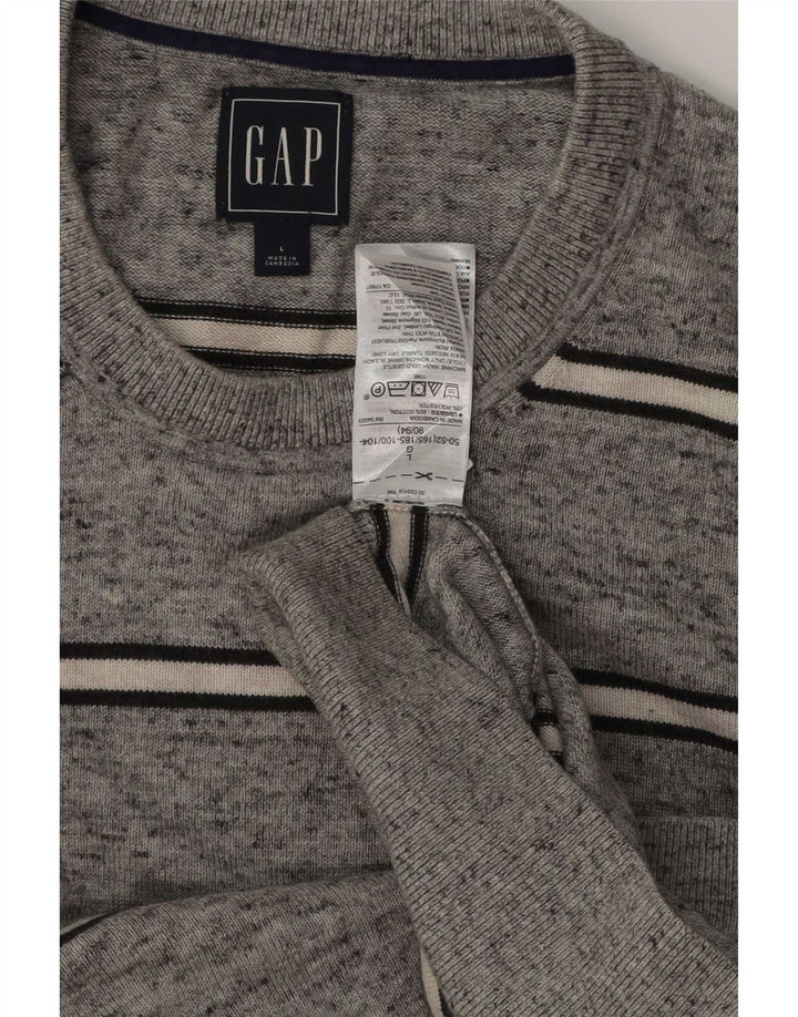 Ανδρικό πουλόβερ Gap Crew Neck Jumper Μεγάλο γκρι βαμβακερό ριγέ