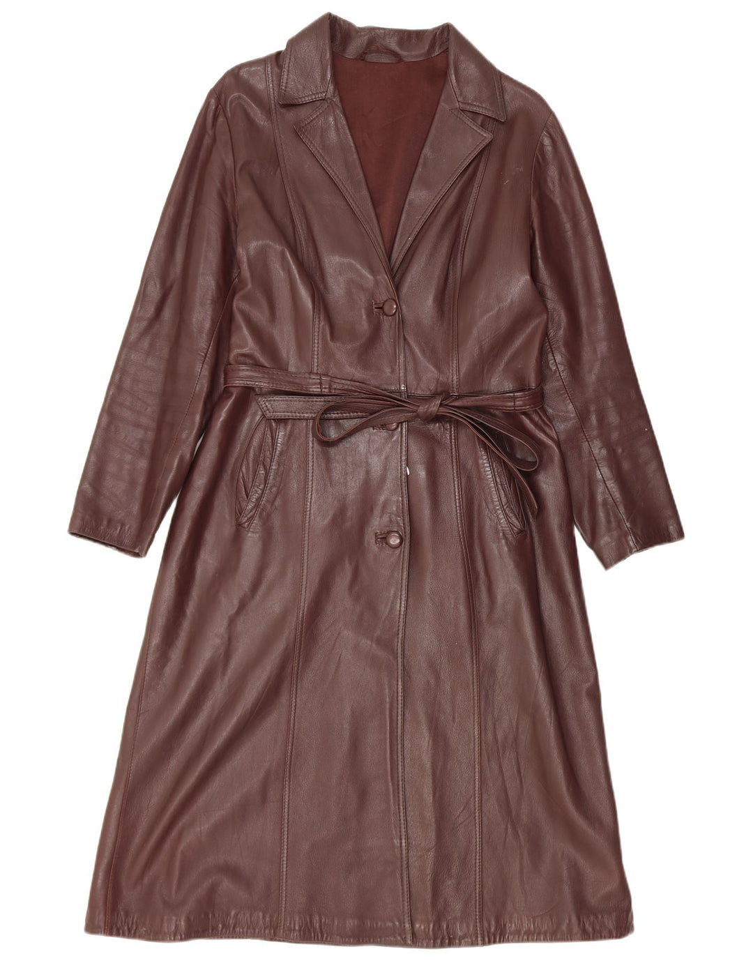 Vintage Γυναικείο Δερμάτινο Παλτό UK 14 Medium Burgundy Leather