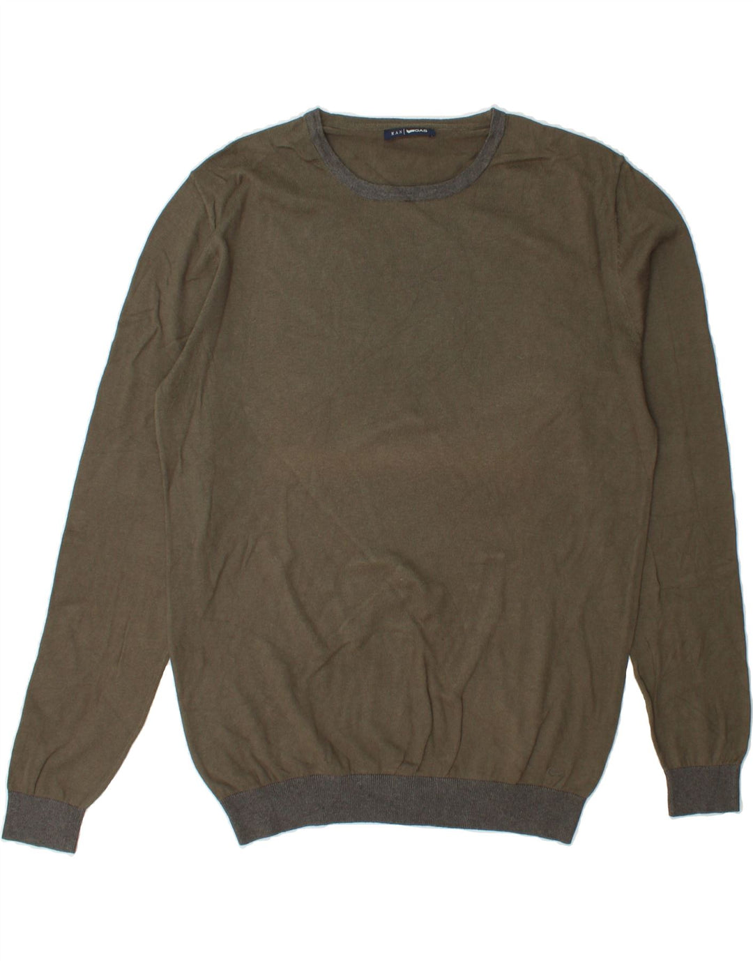 GAS Mens Crew Neck Jumper Sweater 2XL Khaki Vintage Gas and Second-Hand Gas from Messina Hembry 