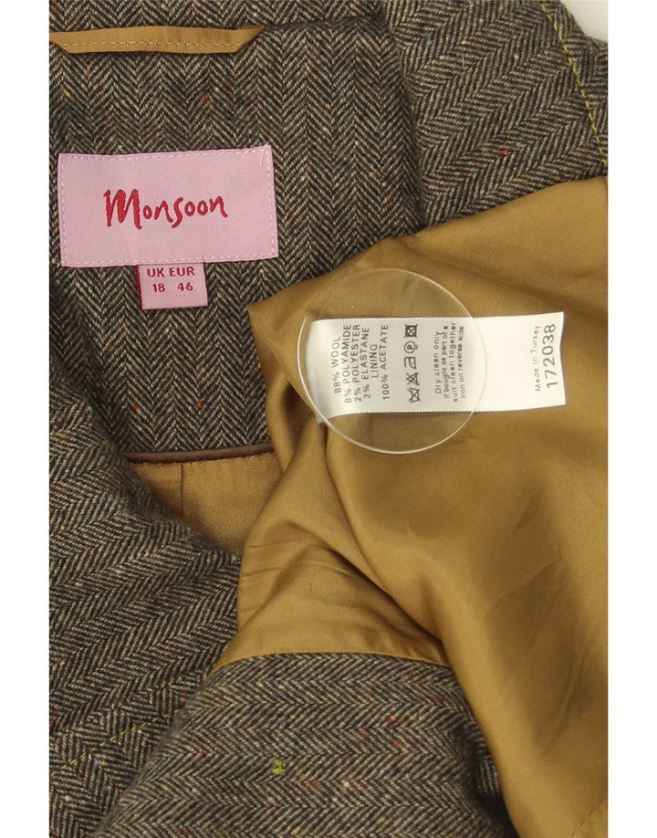 Monsoon γυναικείο κοντό μανίκι 3/4 Pea παλτό UK 18 XL Γκρι μαλλί ψαροκόκαλο