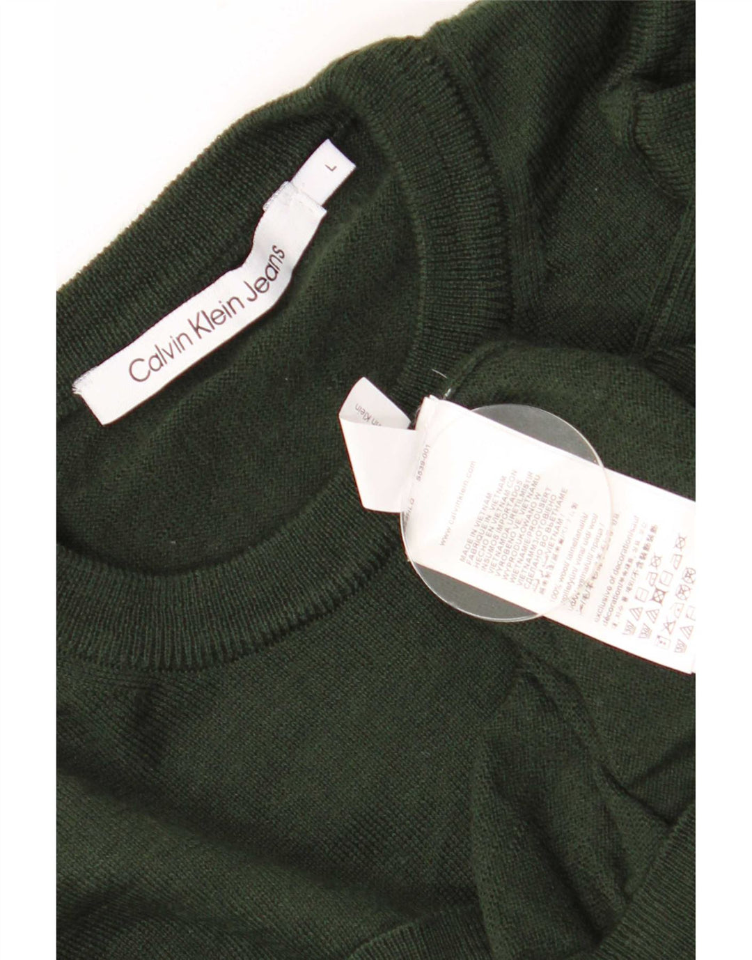 Calvin Klein Jeans Ανδρικό πουλόβερ με λαιμόκοψη, μεγάλο χακί μαλλί