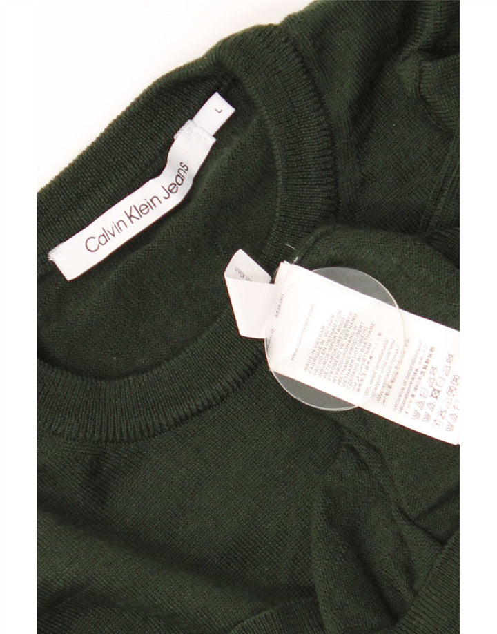 Calvin Klein Jeans Ανδρικό πουλόβερ με λαιμόκοψη, μεγάλο χακί μαλλί