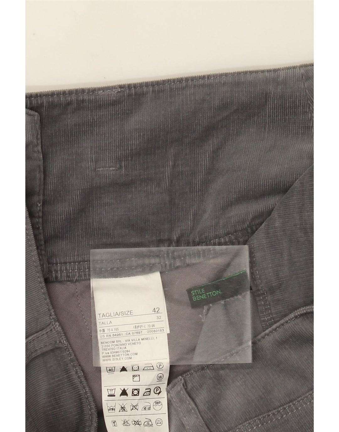 Γυναικεία Μίνι Κοτλέ φούστα Benetton IT 42 Medium W30 Γκρι βαμβακερή
