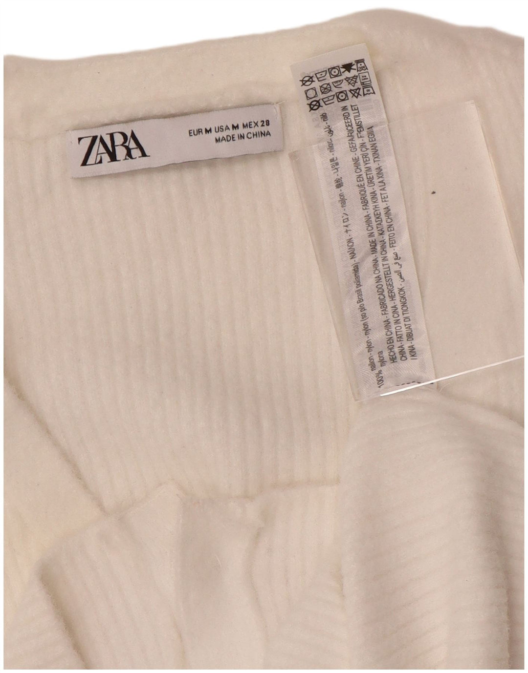 Zara Γυναικεία Ζακέτα Crop UK 12 Medium White Nylon